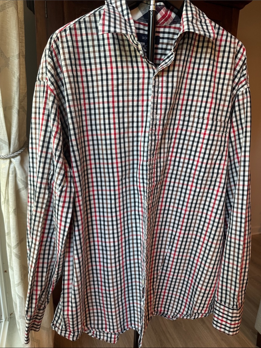 Bogari Men's Checked Button-Down Shirt in White, Black & Red